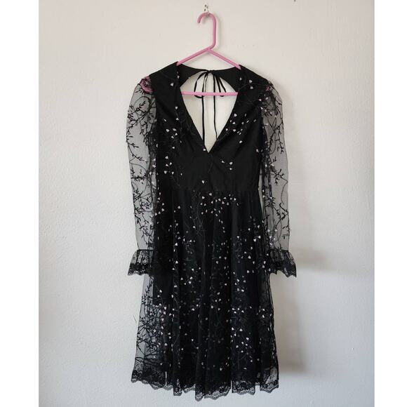 Helsi Ella Dress Long Sleeve Open Back Sheer Plunging Midi Dress - Picture 2 of 14